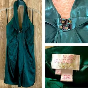 Marc Bouwer Emerald Green 100% Silk Halter Mini Cocktail Prom Dress